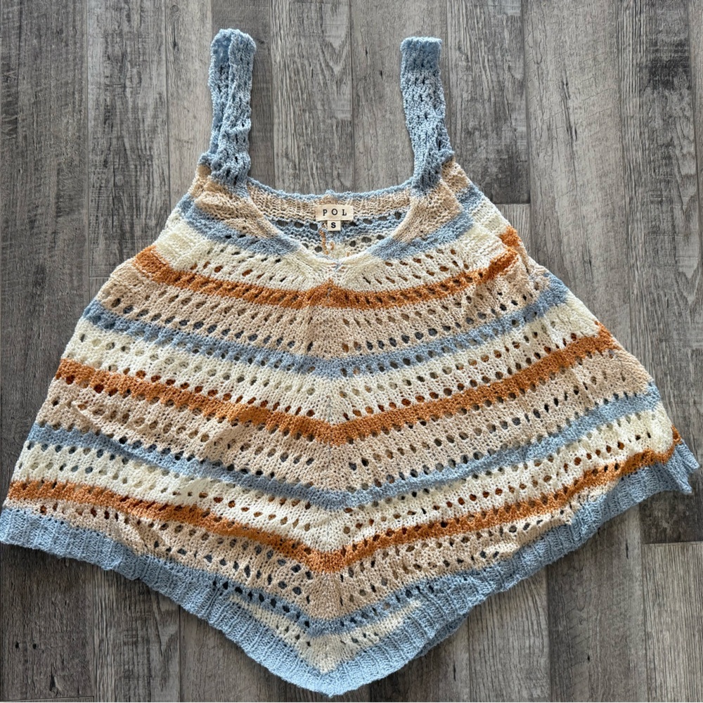 POL Crochet Striped Knit Tank Top New Size Small